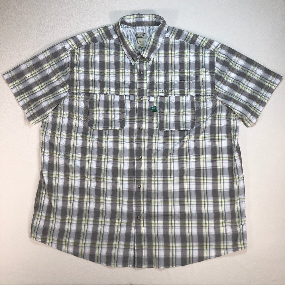 L.L Bean Tropicwear Shirt Men's 3XL Gray Green Plaid Regular Vented Fishing NEW - Picture 1 of 16